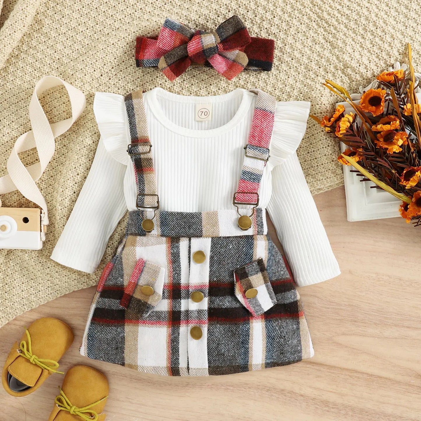 Cotton Striped Baby Romper and Skirt Set for Girls