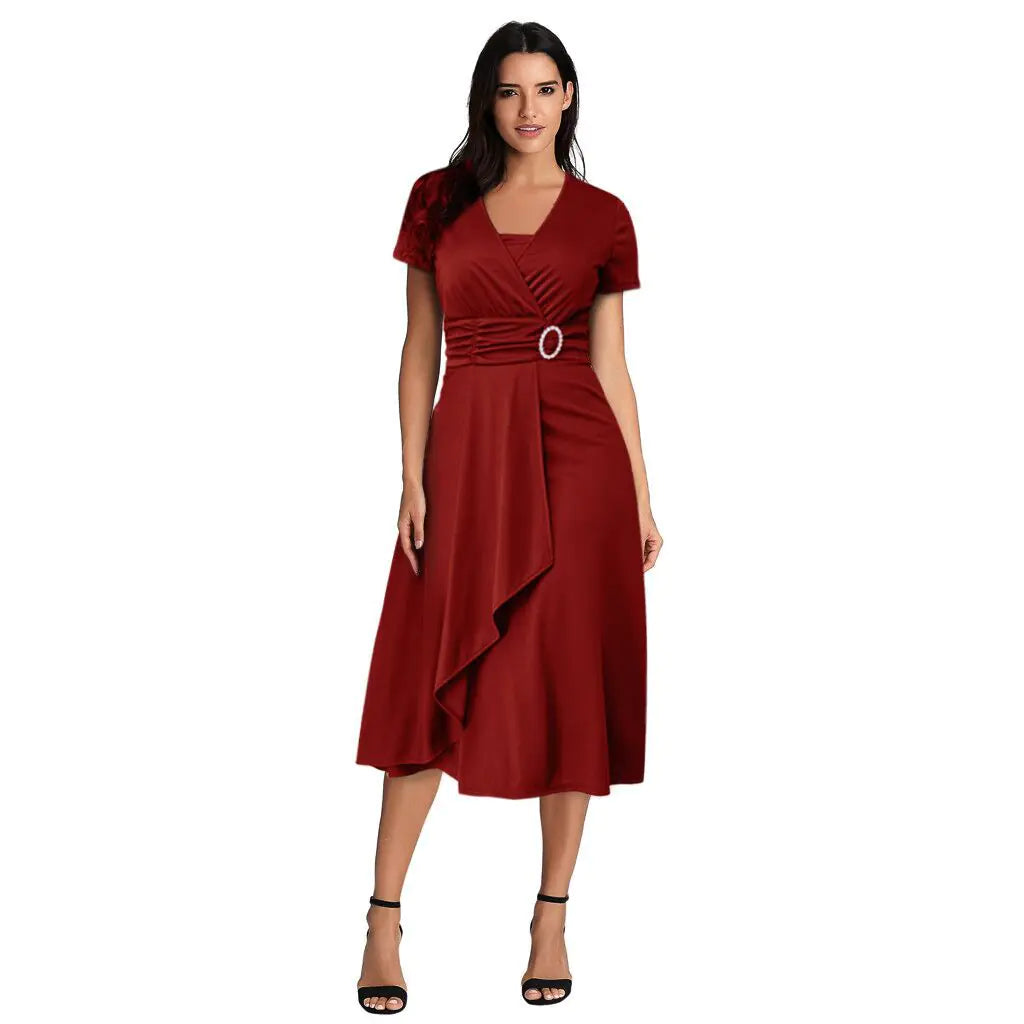Summer Asymmetrical V-Neck High-Waist Dress