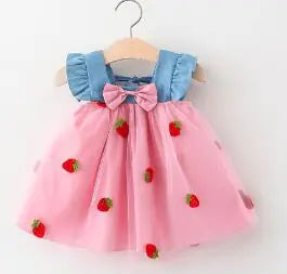 Summer Strawberry Dress - Children's Denim Tulle Outfit