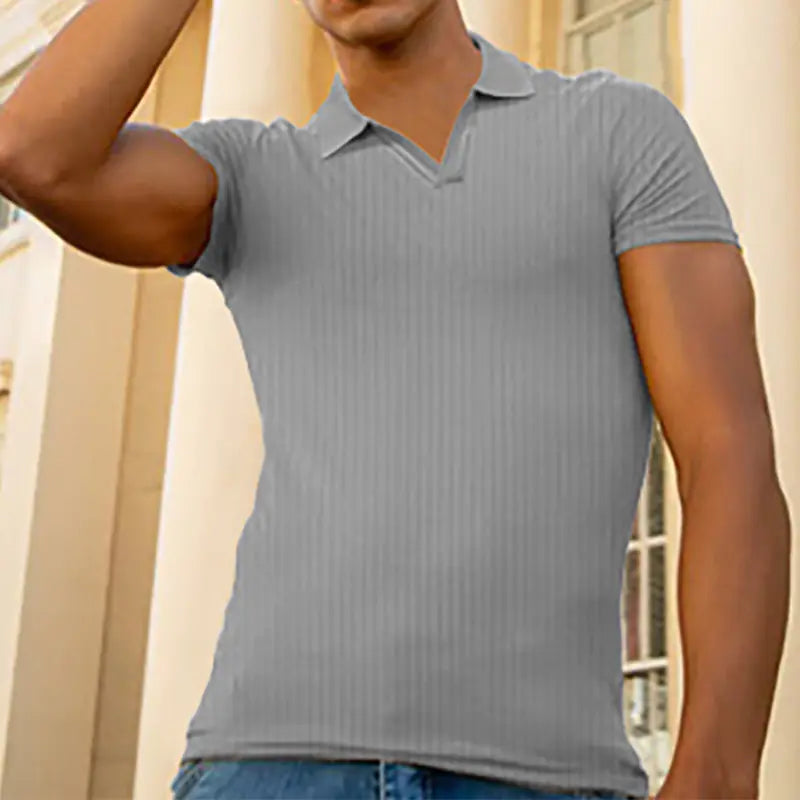 Men's Slim Fit Short Sleeve Polo Shirt with Stripes