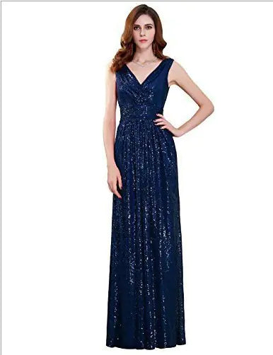 V-neck Slimming Long Sequin Evening Dress