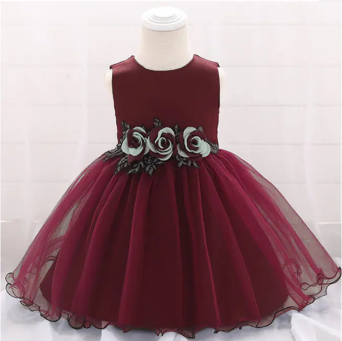 Baby Flower Net Yarn Dress for First Birthday Party