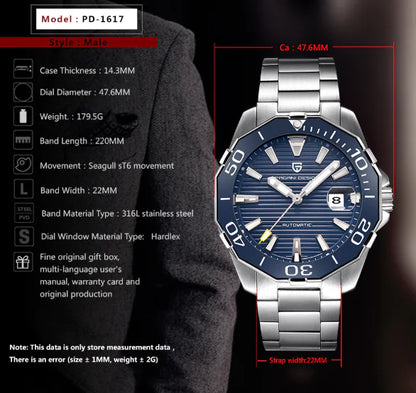 PAGANI DESIGN Wasserdichte mechanische Herrenuhr