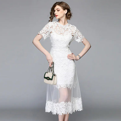 A-Line Fashion Lace Mesh Dress with Floral Details