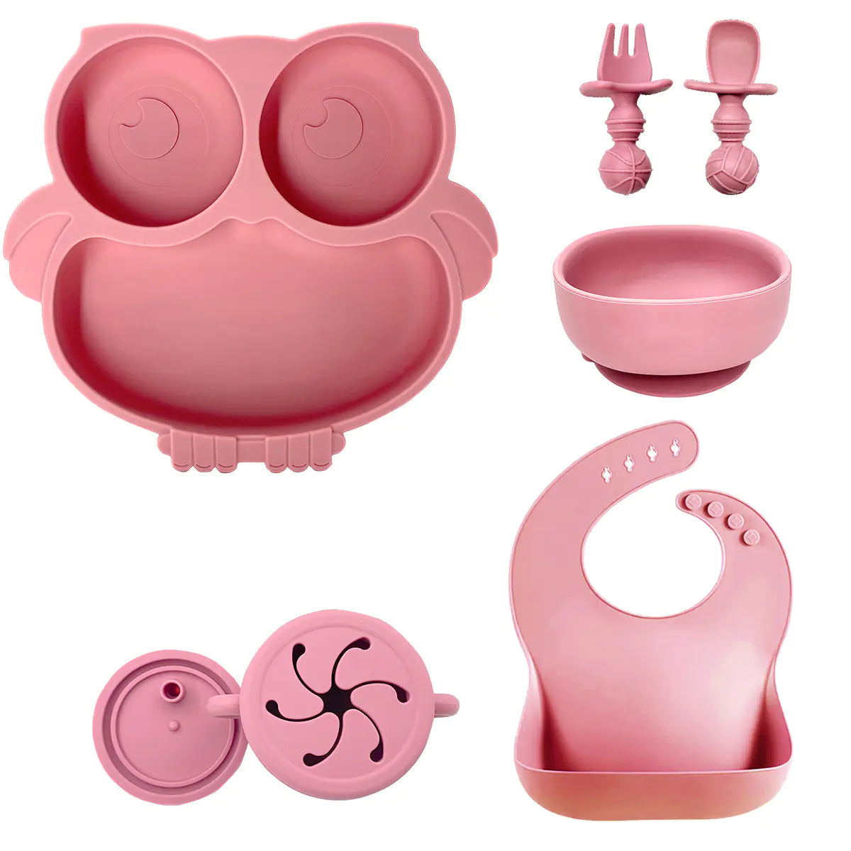 Silicone Baby Tableware Set with Suction Bowl and Owl