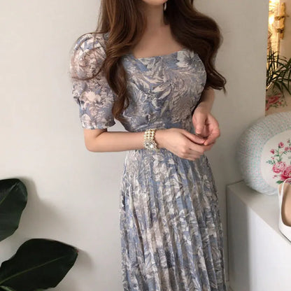 Korean Chic French Style Floral Chiffon Midi Dress