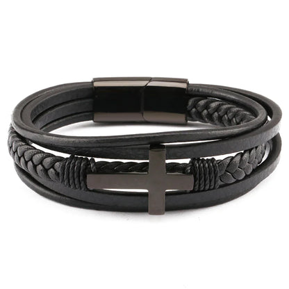 Men's Retro Braided Leather & Steel Bracelet