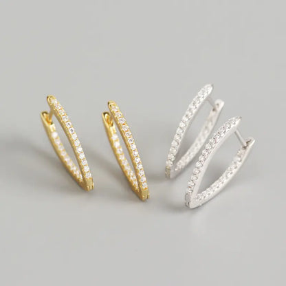 Geometrische S925 Zilveren Grote Hoepel Oorbellen met Diamanten – Statement Luxe