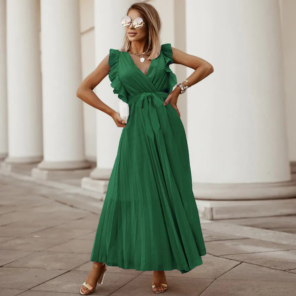 Elegant Slim Draped Pleated Summer Chiffon Dress Available in sizes from S to XXL