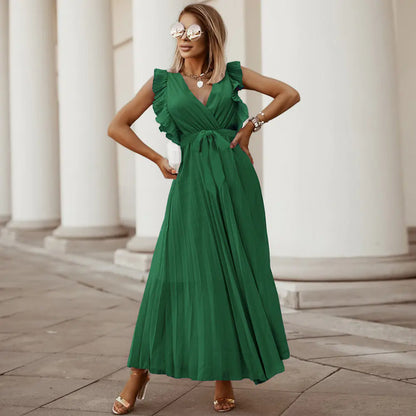 Elegant Slim Draped Pleated Summer Chiffon Dress Available in sizes from S to XXL