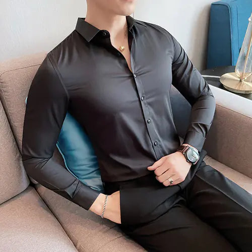 10-Color Slim Fit Long Sleeve Dress Shirt for Men