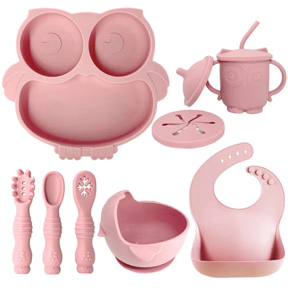 Silicone Baby Tableware Set with Suction Bowl and Owl