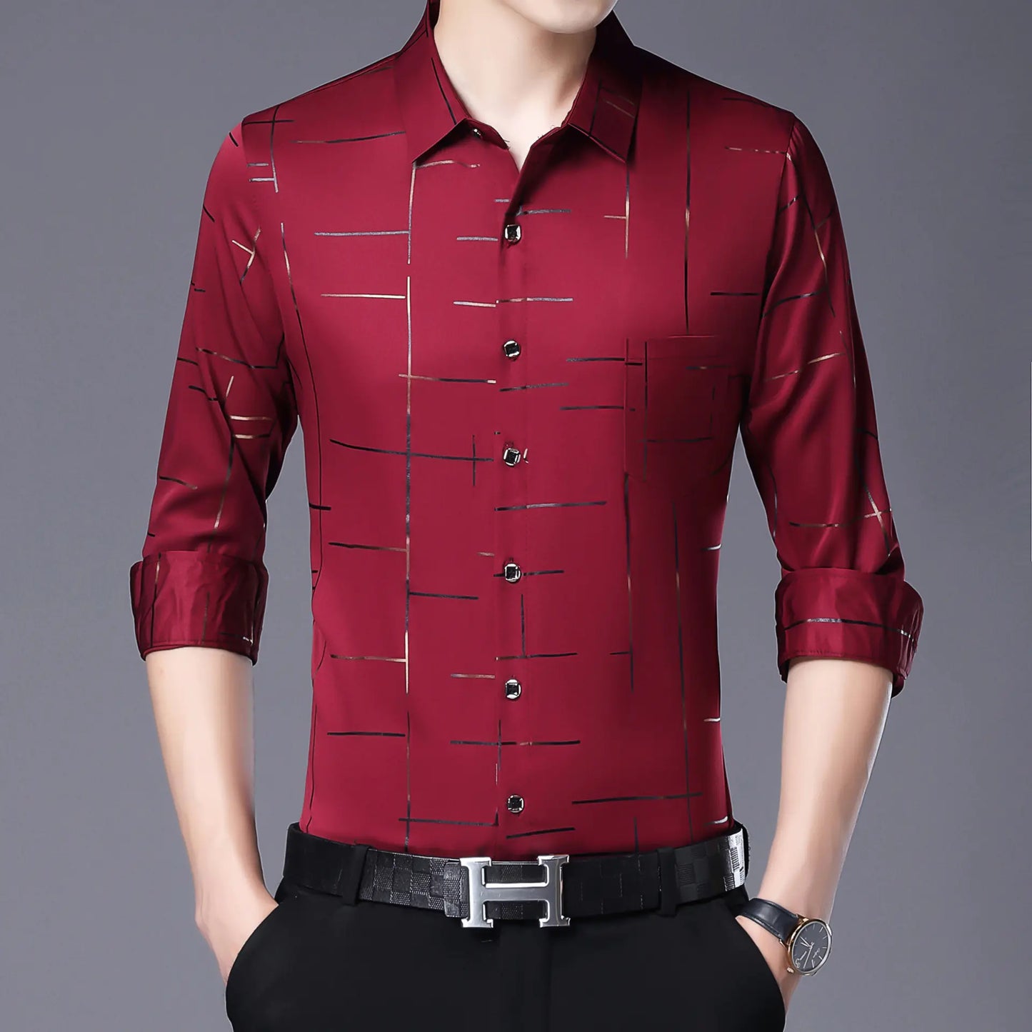 Men's Slim Fit Long Sleeve Floral Print Shirt