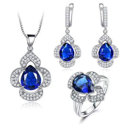 Flower Heart Pendant Earrings and Ring Set – Romantisch & Elegant Cadeau
