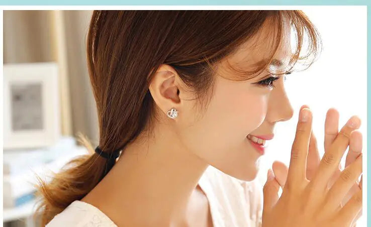 S925 Silver Flower Stud Earrings with Diamonds