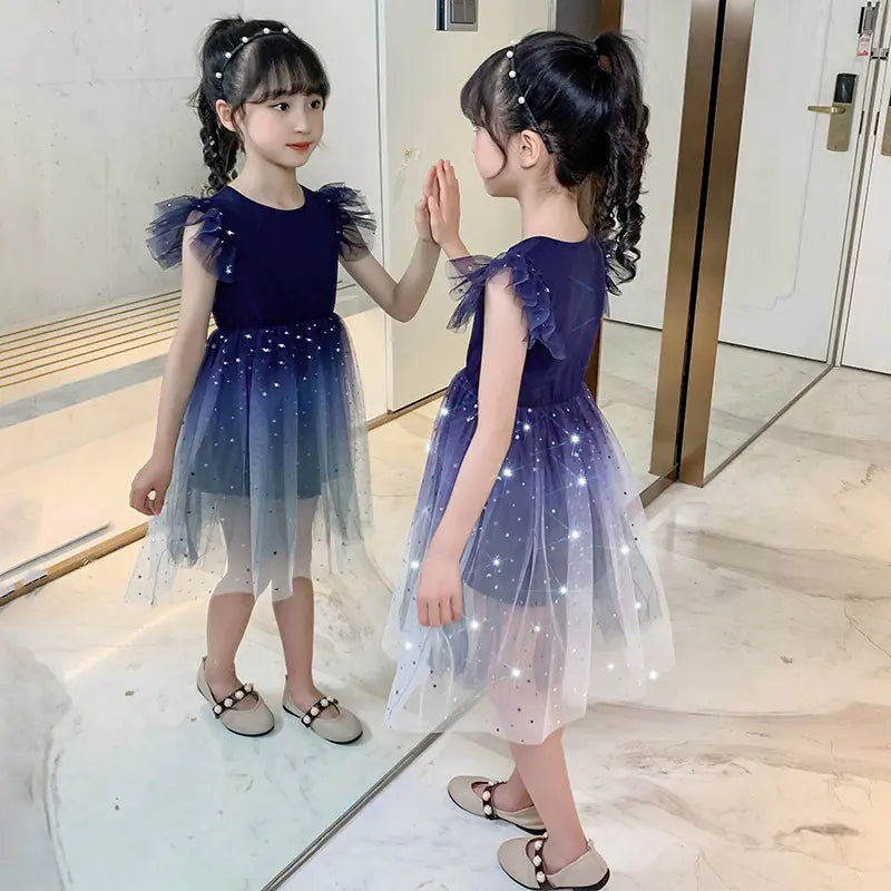 Summer Gradient Starry Princess Dress for Girls
