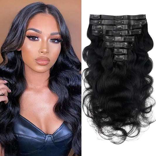 Seamless Clip in Hair Extensions Human Hair Invisible Clip In Extensions Human Hair Body wave Clip ins Human Hair Extensions For Black Women 100% Remy Human Hair 8pcs 120g(18Inch Natural Black)