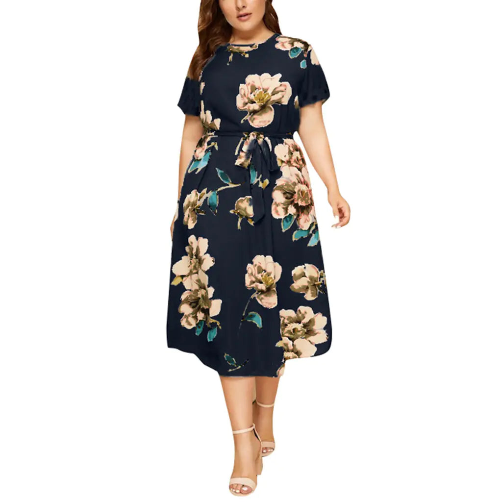 Plus Size Women's Boho Vintage Flower Maxi Dress