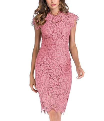 A-Line Fashion Lace Mesh Dress with Floral Details