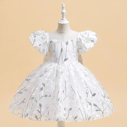 Embroidered Puff Sleeve Princess Dress for Girls