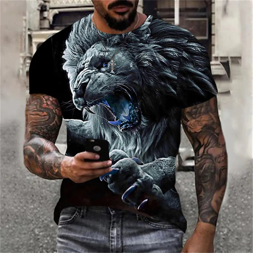 3D Printed Lion Pattern Men's Casual T-shirt (Large Size)