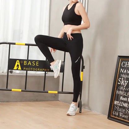 Ladies' High Stretch Breathable Running Letter Leggings  colors including Black, Dark Blue, Red Bean Paste, Coffee Purple, and Navy Blue,