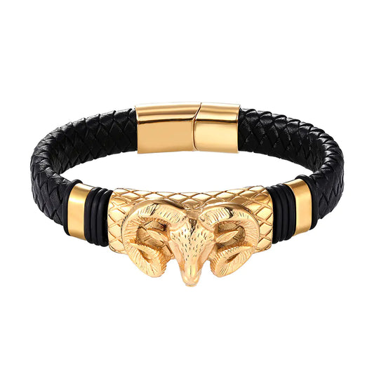 Men's Stainless Steel Leather Braided Constellation Bracelet