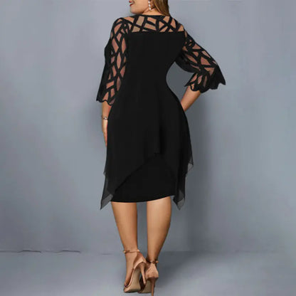 Elegant Oversized Lace Mesh Midi Party Dress for Women