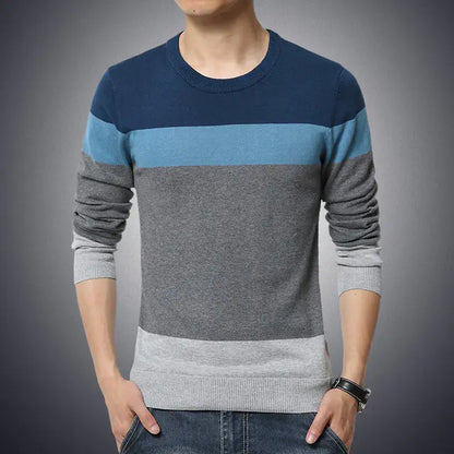 Men's Striped O-neck Slim Fit Knitted Sweater (M-4XL)