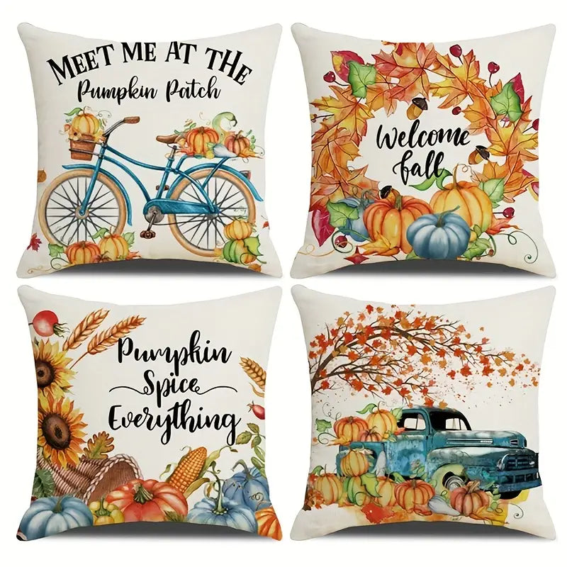 4pcs Linen Autumn Pumpkin Throw Pillow Covers 18x18" - FkriTigrinya