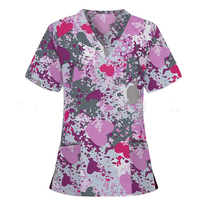 Nurse Uniform Pocket V-Neck Short-Sleeved T-Shirt - FkriTigrinya