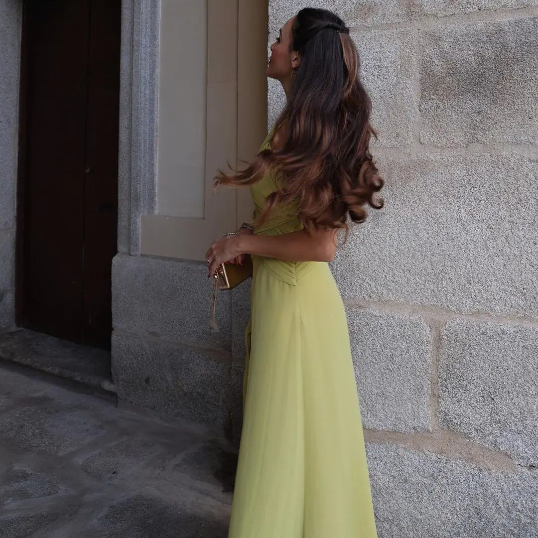 SDM06 Summer Green Dress with Lining - Wholesale Style