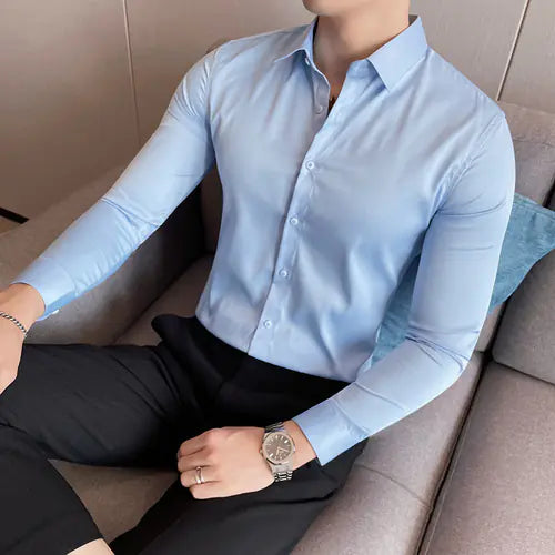 10-Color Slim Fit Long Sleeve Dress Shirt for Men