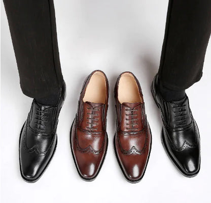 Men's Pointed Toe Leather Shoes - Korean British Style