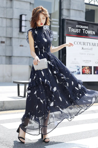 Feather Lace Long Dress