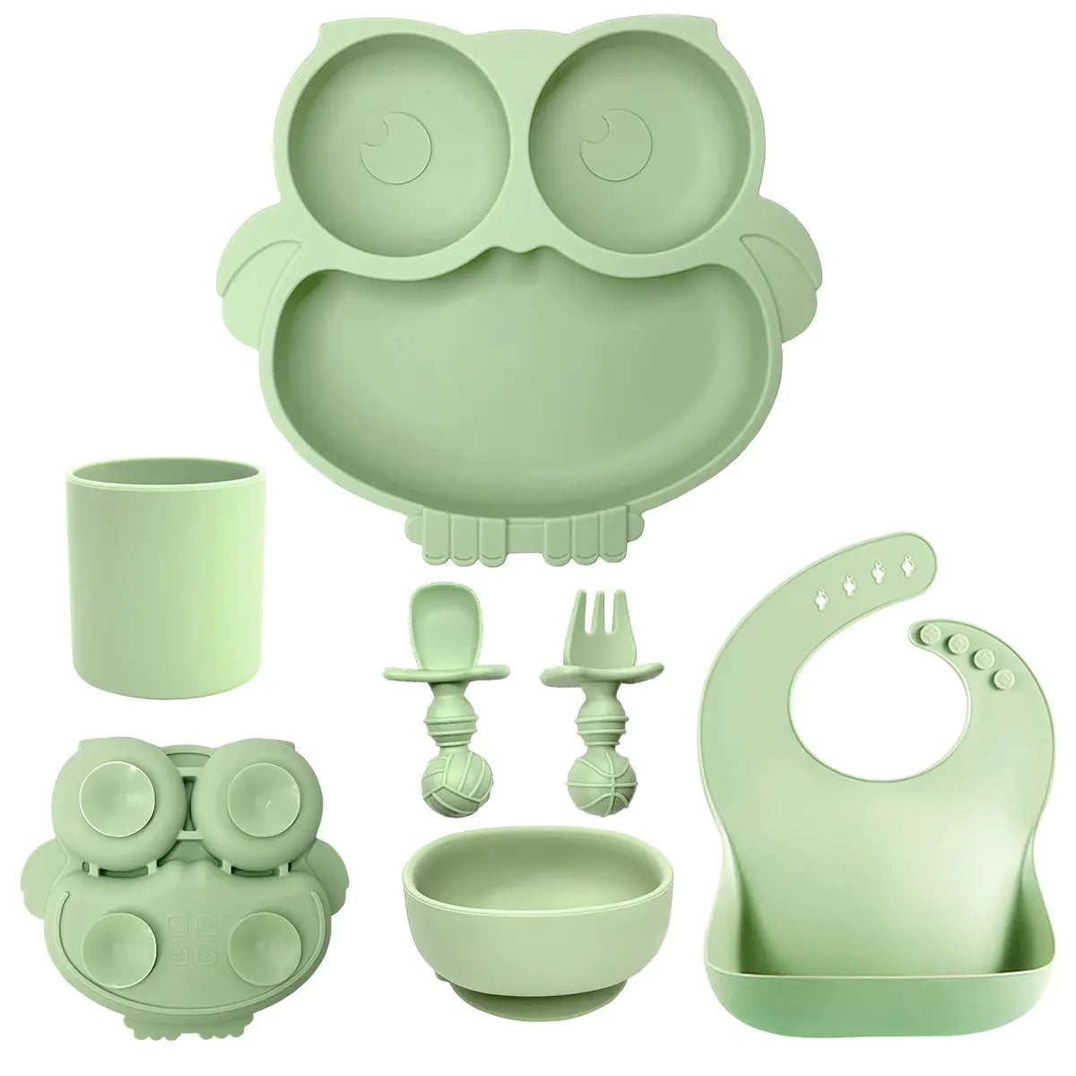 Silicone Baby Tableware Set with Suction Bowl and Owl