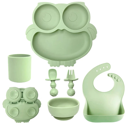 Silicone Baby Tableware Set with Suction Bowl and Owl