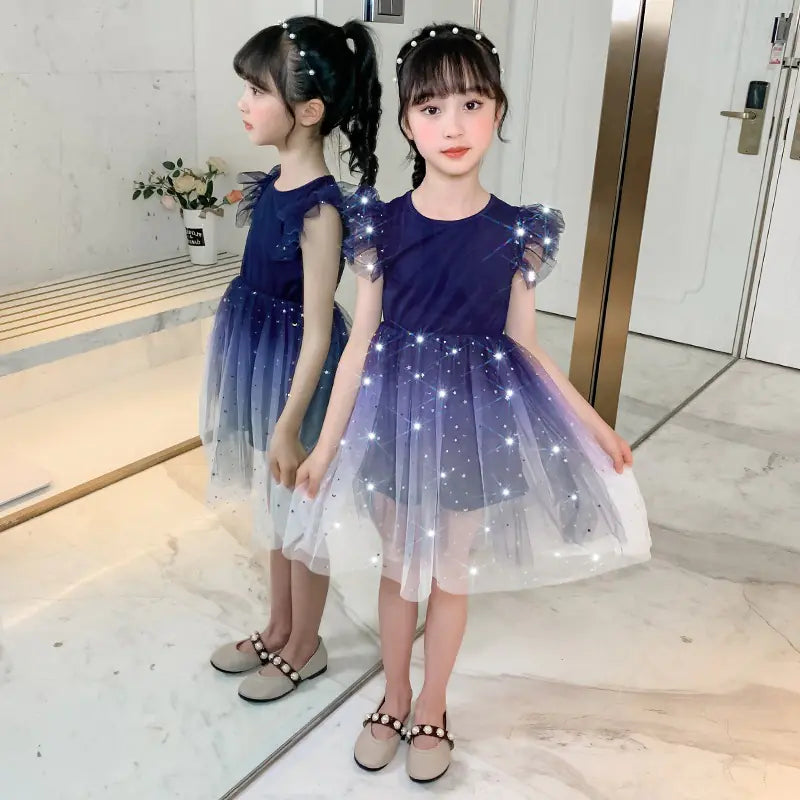 Summer Gradient Starry Princess Dress for Girls