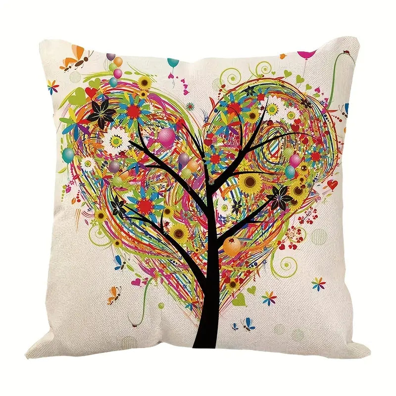 Linen Cartoon Tree Printed Throw Pillow Cover 17.72"
