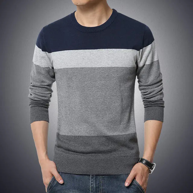 Men's Striped O-neck Slim Fit Knitted Sweater (M-4XL)