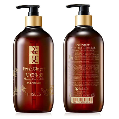 Ginger Essential Oil 500ml for Body Care and Moisture hiduo Wormwood Ginger Essential Oil and Hanse Wormwood Ginger Plant Extract Massage Essential Oil