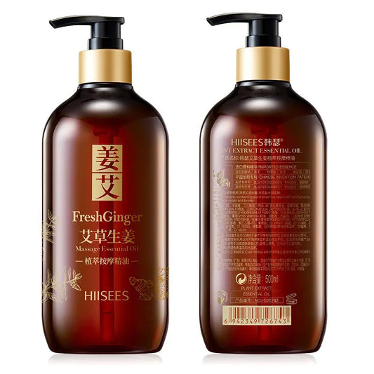 Ginger Essential Oil 500ml for Body Care and Moisture hiduo Wormwood Ginger Essential Oil and Hanse Wormwood Ginger Plant Extract Massage Essential Oil