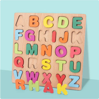 Houten Cijfer- & Letterpuzzel – Educatief Speelbord voor Kinderen