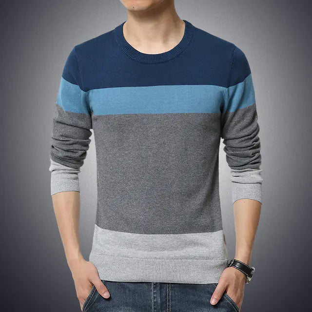Men's Striped O-neck Slim Fit Knitted Sweater (M-4XL)