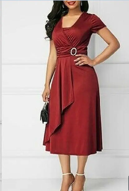 Summer Asymmetrical V-Neck High-Waist Dress