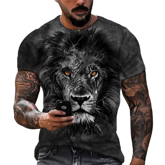 3D Printed Lion Pattern Men's Casual T-shirt (Large Size)