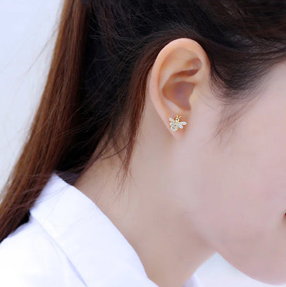 S925 Silver Bee Stud Earrings with Zirconia Stones