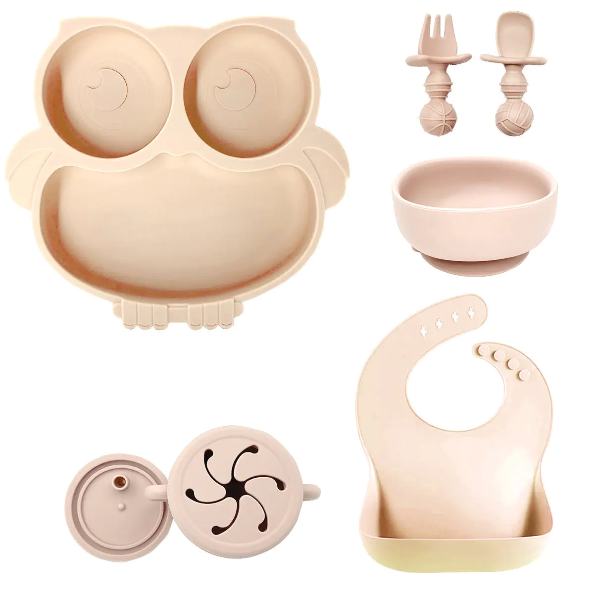Silicone Baby Tableware Set with Suction Bowl and Owl