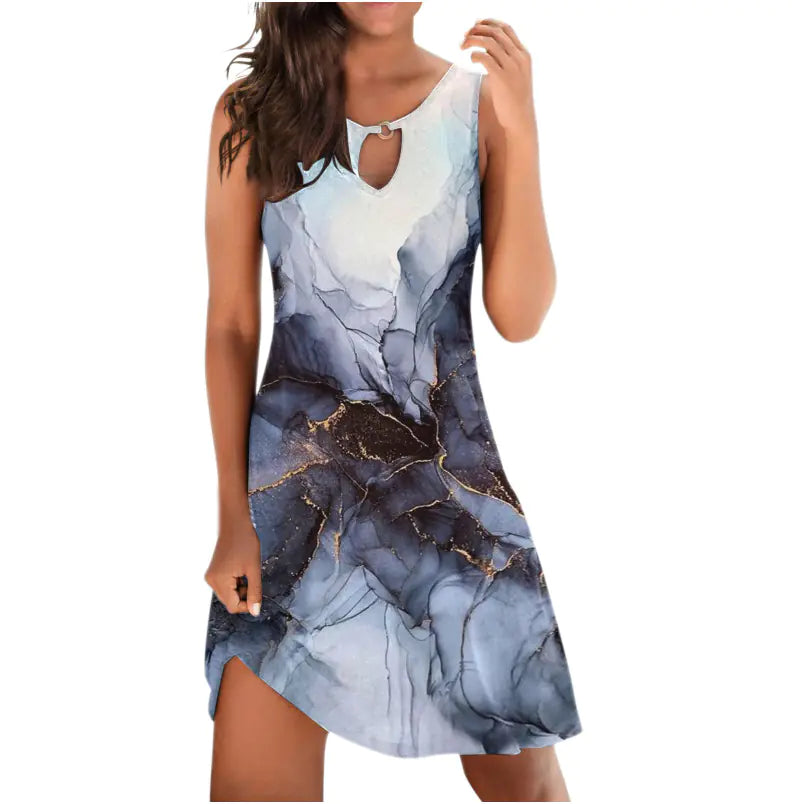 Women's Casual Summer Tie-Dye Sleeveless V-Neck Dress sizes S to XXL