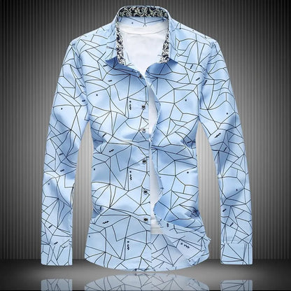Men's Slim Fit Long Casual Shirt with Square Collar